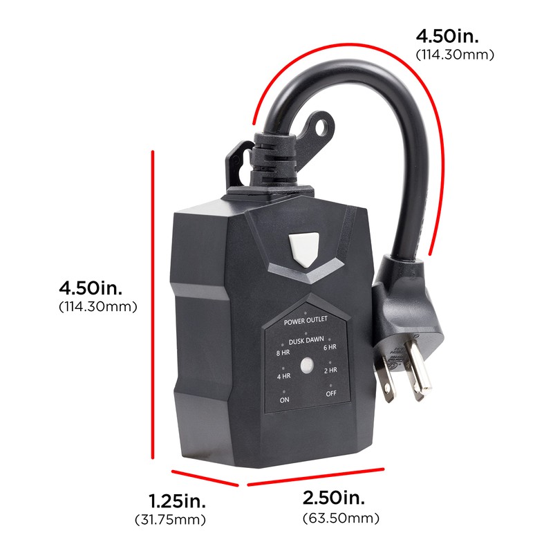UltraPro Outdoor Outlet, Dusk-to-Dawn Sensor, Dual Outlet, 8/6/4/2hr Countdown, Weather-Resistant,