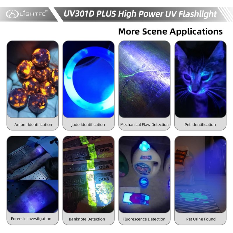 LIGHTFE Black Light 365nm UV Flashlight UV301D-Plus-1, high-Power UV LED,