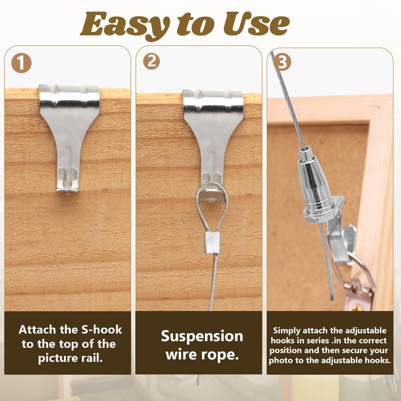 Zorfeter 14 Pack Adjustable Picture Rail Hanging System, Sturdy Picture