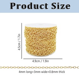 60 Feet Metal Iron Necklace Chains 3mm Bulk Curb Link Chain for Jewelry Making DIY Craft Supplies (Gold)