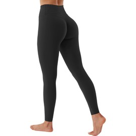 YEOREO Cross Waist Butt Lifting Workout Leggings for Women Hidden Scrunch Yoga Pants Crossover Tummy Control Leggings Black Medium