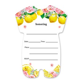 brayqu Floral Lemon Baby Shower Invitations Pink Lemon Baby Shower Shaped Invitations Fill-in Invites (20 Invitations with Envelopes)