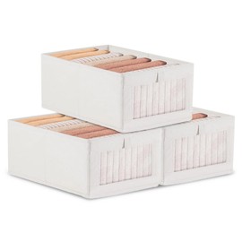 Pack of 3 Wardrobe Organiser, 40 x 27 x 16.5 cm Fabric Storage Box, Foldable Cupboard Sorting Box, Space-saving Drawers Organiser System Wardrobe for Laundry, Toys, Clothes, Books