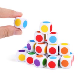 20pcs 16MM Colored Dice Set, Acrylic Color Dot Dice with D6 Six Blank Sides Round Corner Teaching Colorful Dice for Education Classroom Board Game Playing Rolling