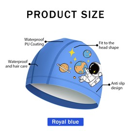 SSKHE Badekappe Kinder für Jungen und Mädchen, Badekappe aus beschichtetem PU, wasserdicht und bequem, für 3–17 Jahre Kinder/Mädchen, langes Haar (blau)