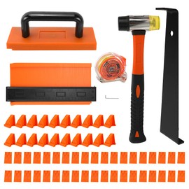 CNQLIS Laminate Flooring Tools, 65 Pieces lvp Installation kit with 60 Spacers (1/4" & 1/2"), Tapping Block, Pull Bar, Contour Gauge, Mallet & Tape for Pro Tools for DIY & Contractors