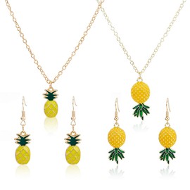 SUPERFINDINGS 2 Sets Fruit Jewelry Set Pineapple Pendant Necklaces Summer Dangle Earings Fashion Drop Earings Cute Alloy Necklace Tropical Charm Jewelry Set for Women
