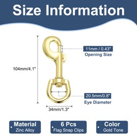 PATIKIL 6Pcs Flag Swivel Snap Clips, 4.1 Inch Heavy Duty Alloy Flag Pole Snaps Hooks Stainless Flagpole Accessories for Rope Hardware Key Chain Leash Leather Craft, Gold Tone