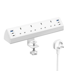 Desk Clamp Power Socket USB C Slots, 40W Total Fast Charging Station, 4 Way Desk Extension Lead with Switch, Desktop Power Strip 2M for Home Office, Fit 1.9" Tabletop Edge(White)