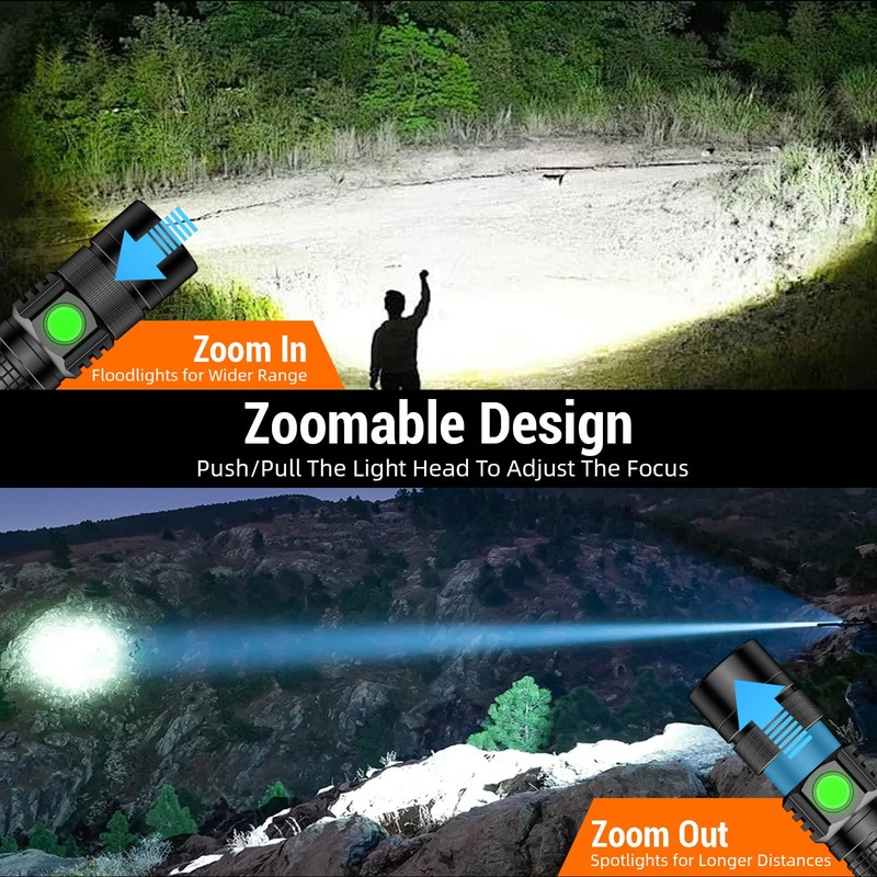 LED Tactical Flashlight Rechargeable - One Click SOS, Super Bright