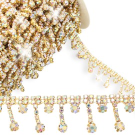 PEARLY JUN 4,5 m Strassbesatz Kristall Strass Kette AB Gold Fransen Nähen Kleid DIY Party Hochzeit Blumenstrauß für Dekoration Brautkostüm Verzierung Kleidung Zubehör