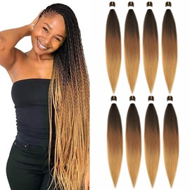 MIYPMUNS Pre Stretched Braiding Hair Ombre 36 Inch Long Brown Braiding Hair 8 Packs Braids Hair Extensions Yaki Straight Synthetic Hair Extensions for Women Braids