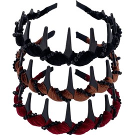 Bellisia 3Pcs Fashion Rhinestone Headband for Women with Teeth,Non Slip Trendy Hair Bands for Women’s Hair,Teeth Comb Headbands Hair Hoop Accessory for Women Girls(Red, Black, Brown)
