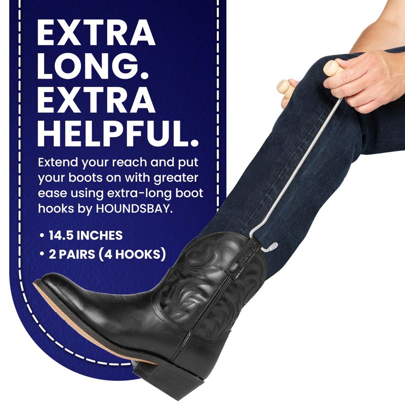 HOUNDSBAY 2 Pack Cowboy Boot Hooks for Men and Women
