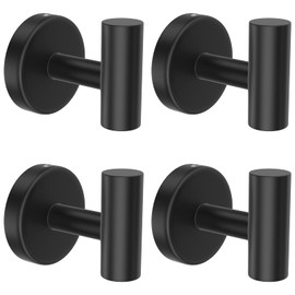 stusgo 4-Pack Black Towel Hooks, Towel Hook for Bathroom Wall Mounted, Matte Black Towel Hooks for Bathroom, Stainless Steel Wall Hooks for Hanging, Brushed Black Bathroom Hooks for Towels