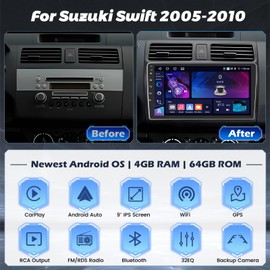 [4+64GB] Hikity Android 15 Car Stereo for Suzuki Swift 2005-2010 Radio Wireless Carplay Android Auto, 10'' Touchscreen Car Radio AI DSP/FM/RDS/32EQ Bluetooth Radio GPS WiFi SWC+Mic Backup Cam