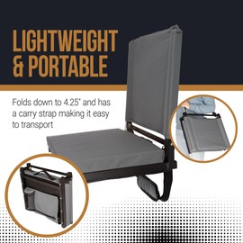 Home-Complete Bleacher Seat - Stadium Seat Cushion with Pocket and Cupholder - Wide Portable Sports Chair - Stadium Seats with Back Support (Gray)