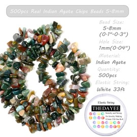 Natural Chip Stone Beads 450pcs Indian Agate Chips 5-8mm Genuine Real Irregular Healing Crystal Rocks Hole Drilled DIY Loose Gemstone Beads for Jewelry Making Bracelet Earrings Necklace Crafting