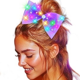 JEAIRTS Light Up Hair Bow Clip Glow LED Birthday Bow Accessories for Women(2-Purple)