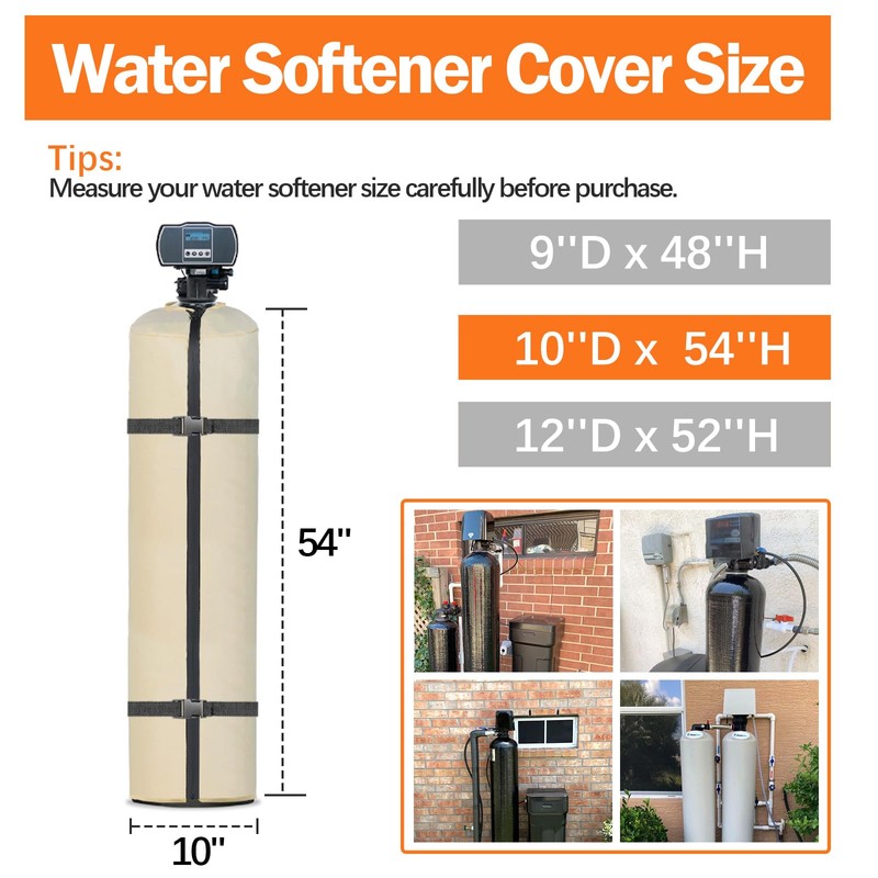 SUNICO Outdoor Water Softener Insulation Cover, 10''D x 54''H, Beige