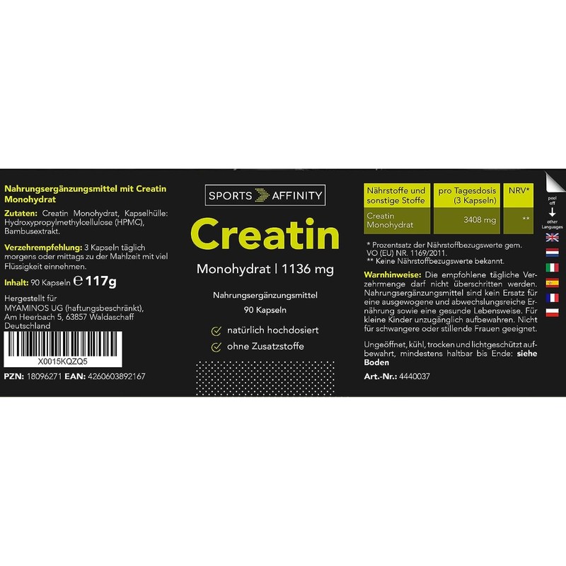 Creatine Monohydrate Capsules | Creatine Monohydrate | 3408 mg per