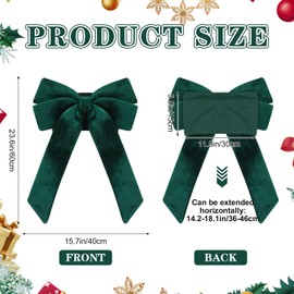 Janinka Set of 4 Christmas Chair Sashes Bows Covers Large Green Bows Seat Covers Xmas Chairs Decoration for Chair Living Room Kitchen Holiday Party Decorations(15.7 x 23.6 Inch)