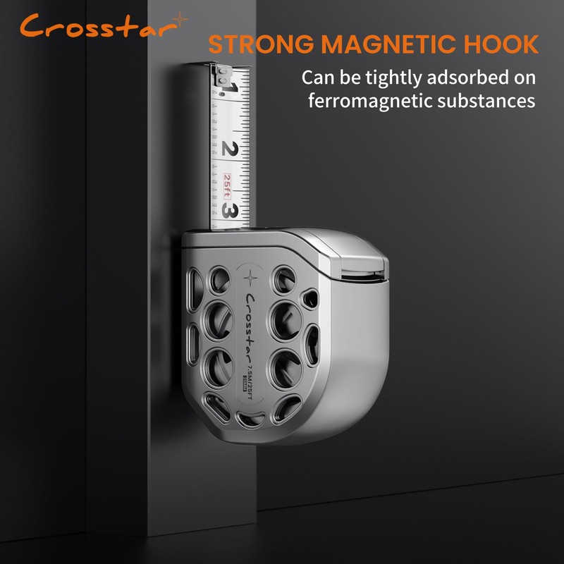 Crosstar 25FT Magnetic Self-Locking Stainless Steel Tape Measure, Double-Sided Scale,