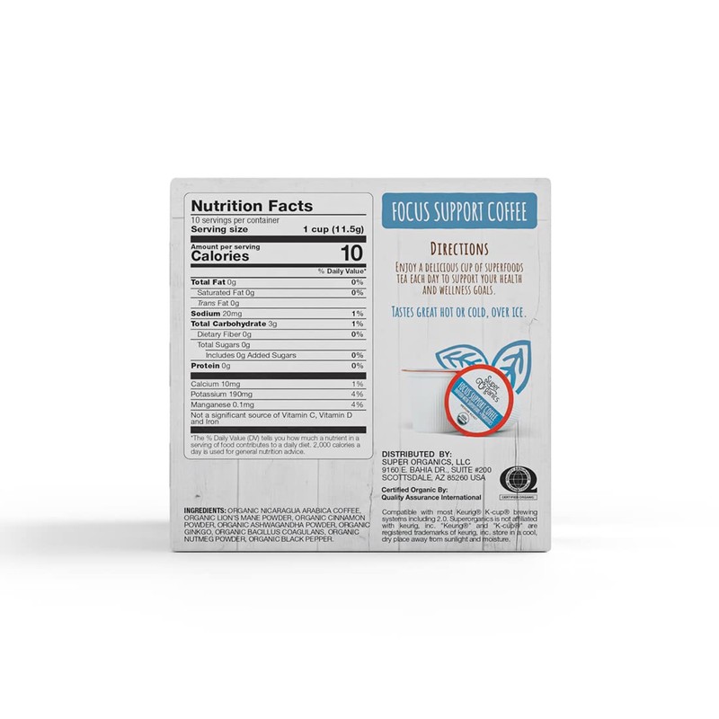 Super Organics Focus Support Coffee Brew Cups With Superfoods &
