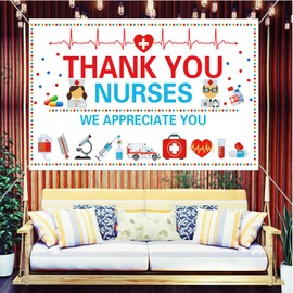 LOONELO Thank You Nurses Backdrop with 70.8"X43.3", Happy Nurses Week Banner for Nursing day Party, Appreciation Nurses Backdrop Sign for National Nursing Day Photo Booth Background Indoor Outdoor