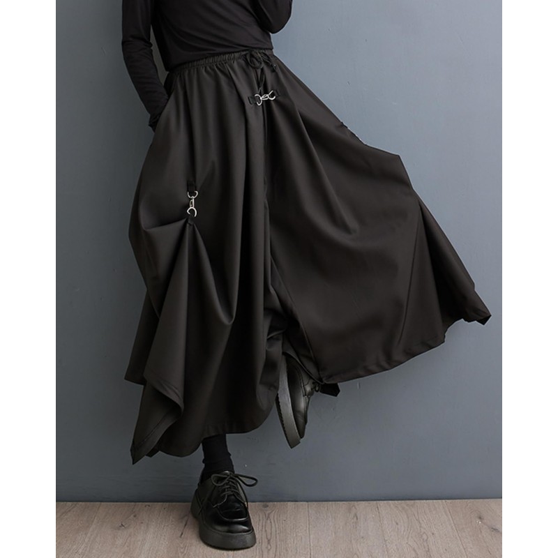ellazhu Women's Oversized Irregular Drop Crotch Harem Hakama Pleated Drawstring