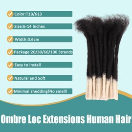 Viovian 0.6cm Human Hair Dreadlock Extensions 8 Inch 30 Strands Ombre Loc Extensions Human Hair Dread Extensions for Men Color 1b/613
