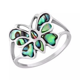 AeraVida Glowing Mystic Butterfly Rainbow Abalone Sterling Silver Ring-8