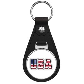Usa World Flag Slogan Keychain Black Premium Leather Key Chain with Key Ring