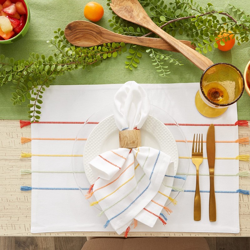 DII Tassel Stripe Tabletop Collection Decorative, Machine Washable, Napkin Set,