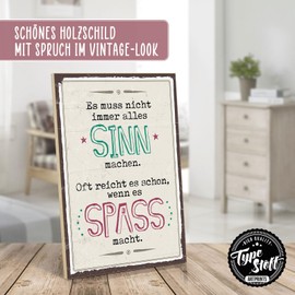 TypeStoff HS-00630 Wooden Sign with Saying - Sense and Fun - Vintage Look with Quote as Gift and Decoration