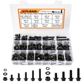 CYLBAQ 244PCS Flanged Hex Bolts, M6 M8 Flange Hexagon Screws Bolts Nuts, 10.9 Grade Carbon Steel Heavy Duty Nut and Bolt Washer Assortment Kit Set