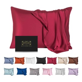 Mulberry Silk Pillowcase for Hair and Skin,Cooling Silk Pillow Case with Hidden Zipper,Allergen Proof Dual Sides Soft Breathable Smooth Silk Pillow Cover for Women. (Dark Red, Standard(20"x26"))