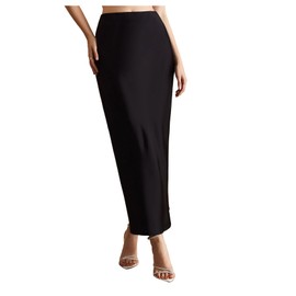 winkbay Women's Elegant Satin Skirts High Waisted Fishtail Business Casual Maxi Dressy Skirts Black Medium