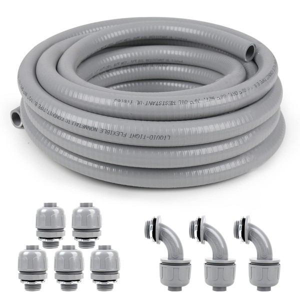 Elecoman 1-1/4 inch 25ft Liquid-Tight Conduit and Connector Kit,Flexible Non