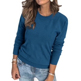 Arach&Cloz Womens Jumpers UK Long Sleeve Crew Neck Ladies Knitted Tops Autumn Winter Sweater (Blue, L)