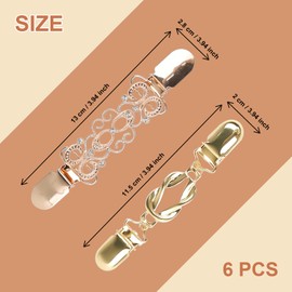 XHYASD 6 Pieces Vintage RCA Clip, Zinc Alloy Cardigan Clip, Dress Waist Clip, Clips for Clothes, Cardigans, Shirts, Jacket, Cloths (Gold Silver Bronze)