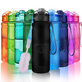 ZORRI Sport Water Bottle Kids, 500ml/700ml/1000ml - Bpa Free Eco-Friendly Tritan Plastic, Reusable Drinks Water Bottles Filter, Leak Proof Flip Top, Open 1-Click Gym, Yoga, Running