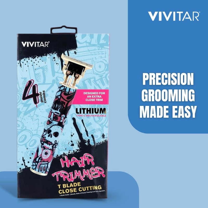 Vivitar - Cordless Hair Trimmer T-Blade, Precision Cutting, Lightweight Design