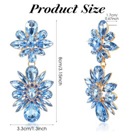 Shimmeroo Light Blue Statement Earrings for Women, Dangle Earrings Rhinestone Flower Crystal Drop Earring Dangling Earring for Wedding Brides Jewelry Gifts - Length 3.15 inches