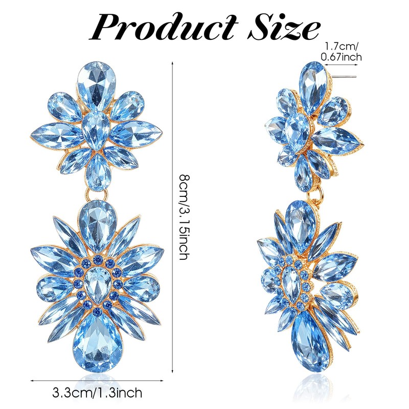 Shimmeroo Light Blue Statement Earrings for Women, Dangle Earrings Rhinestone