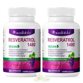 Acentiallabs Resveratrol 1,480MG with Quercetin 90 Capsules - Specification: RESVERATROL 1480*2