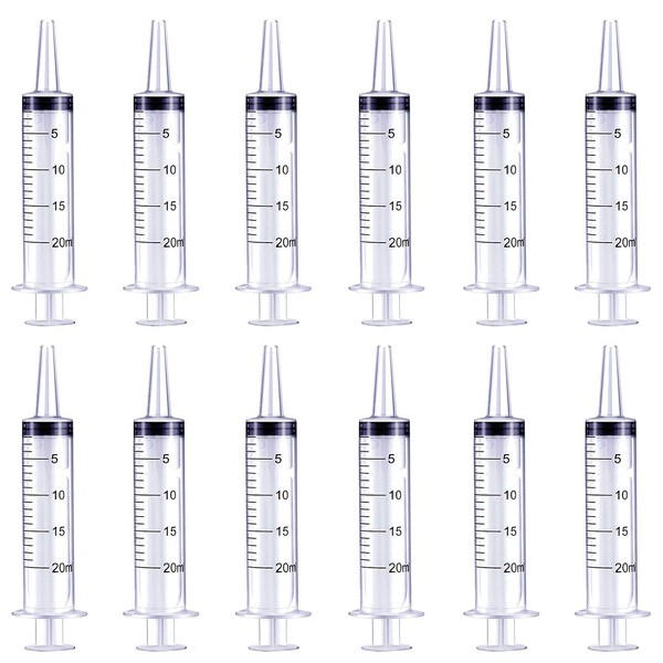 12 Pack 20ml Sterile Plastic Syringes, Multiple Uses Measuring Syringe