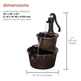 Alpine Corporation TIZ194BZ | Rustic Outdoor 2-Tier Barrel Pump Water Fountain — Relaxing Water Flow, 27"H Bronze Finish Décor