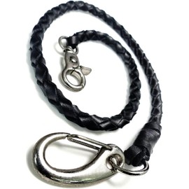 Genuine Leather Wallet Rope Wallet Chain Men's Wallet Cord Leather Hand Braided Biker Leather Wallet Fashion Jewelry wx4-va1, [A] Braided (both claw-clasp) black leather