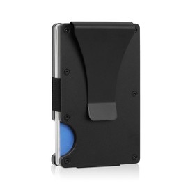 Quota Money Clip Credit Card Holder Unisex Wallet RFID Blocking Slim Metal Wallet for Men or Women, Great Gifts for Men (Black)